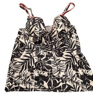 Lane Bryant Tankini Top Women 36DDD Black Ivory Palm Leaf Swim Beach Resort NWT‎